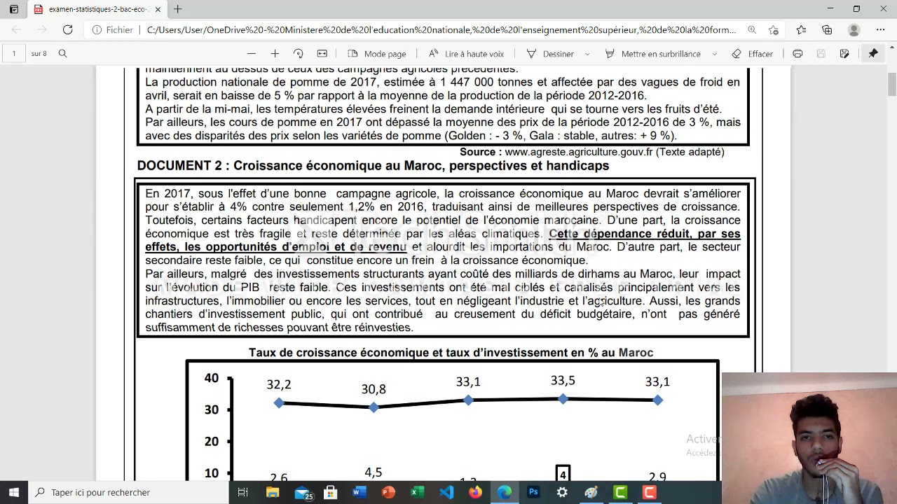 Correction de l'examen national économie générale session normal 2018 : Dossier 1 : Part 1