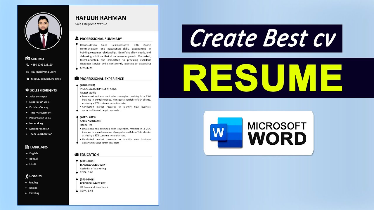 Resume for Job Application | Resume in MS Word | Resume Format | Resume Kivabe Banabo, Resume Bangla