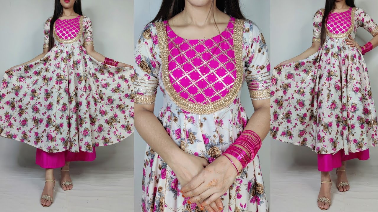 Trendy anarkali frock cutting and stitching/gotta patti work/umbrella frock/gotta patti neck design