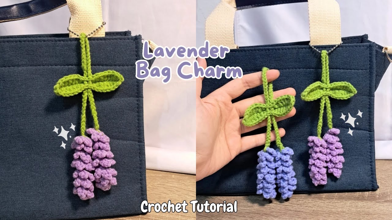 lavender bag charm crochet tutorial | step-by-step guide to crochet lavender flower keychain