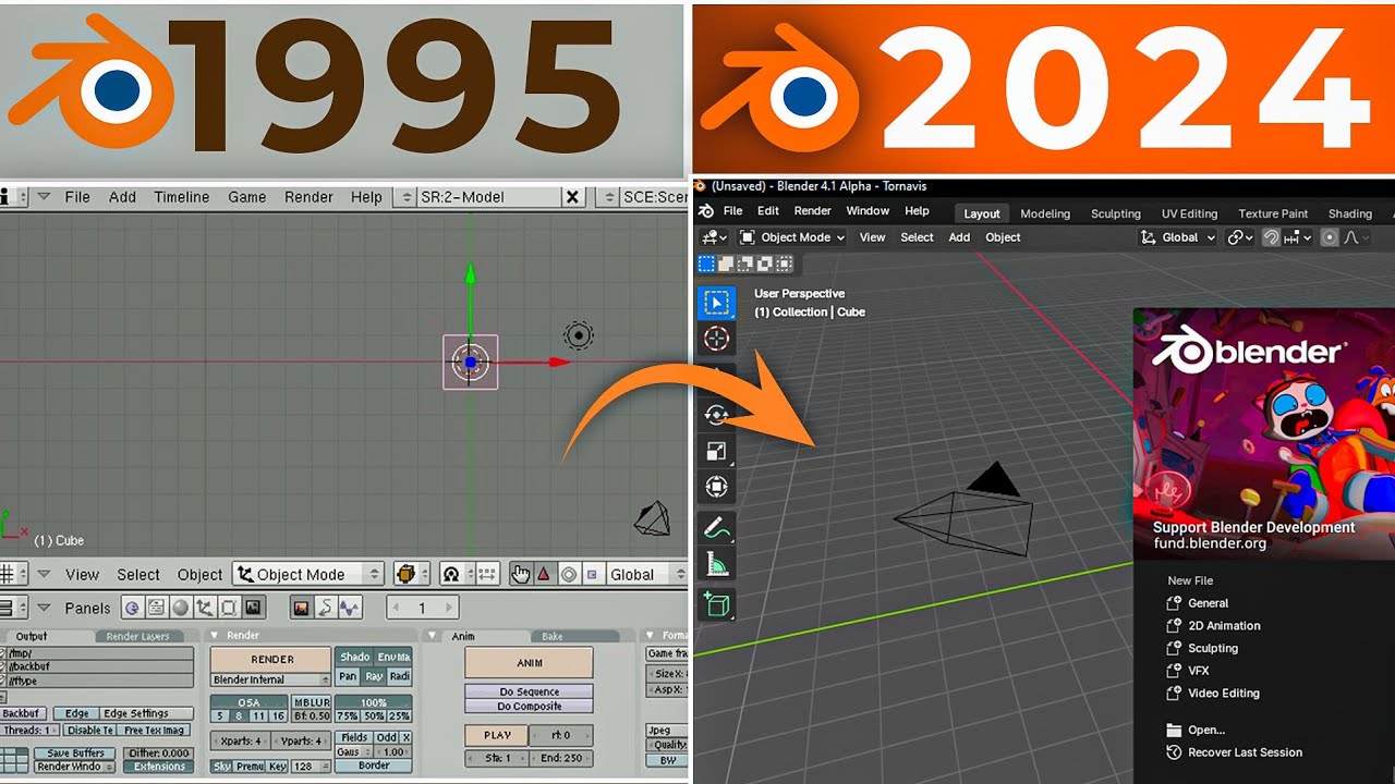 Blender Evolution: From 1995 to 2024 (Blender 1.0 to Blender 4.4)
