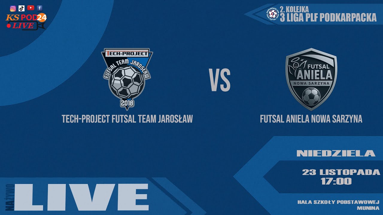 🔴🎥[NA ŻYWO] ⚽ TECH-PROJECT FT Jarosław 🆚 PIZZERIA ANIELA Nowa Sarzyna 📆[2025-11-23] ⏰[godz.17.00]