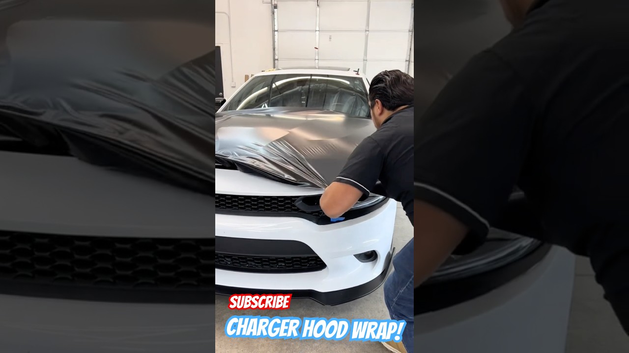 Wrapping g a DODGE Charger hood #wraps #wrapping  #vinylwraps #wrap  #viynl #wrapshop