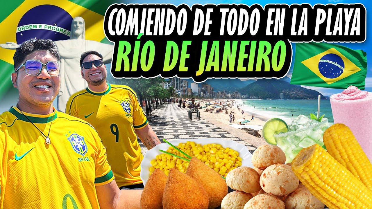 &iexcl;Los brasileros comen esto en la playa! 🇧🇷😳 Comiendo TODO lo que me vendan por $20 en RIO DE JANEIRO