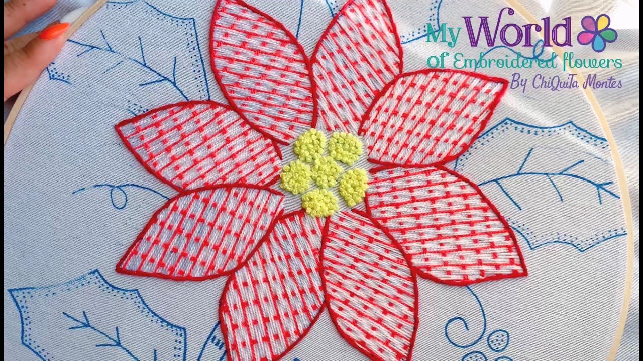 41. Bordado Fantasía Nochebuena 1 / Hand Embroidery Poinsettia with Fantasy Stitch