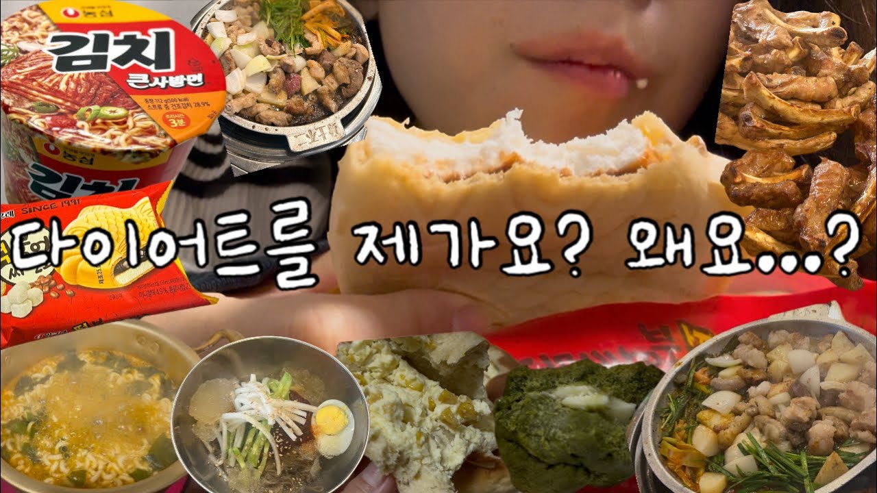 다이어트 의지 ZERO/ 그냥 냅다 먹었은자의 영상/ 김치사발면,알곱창,대창,쪽갈비,붕어싸만코,갓은혜,땅콩버터,뚱카롱,뚱낭시에,쌀국수,버터링,모찌크림빵,너구리,틴에이크베이글,냉면