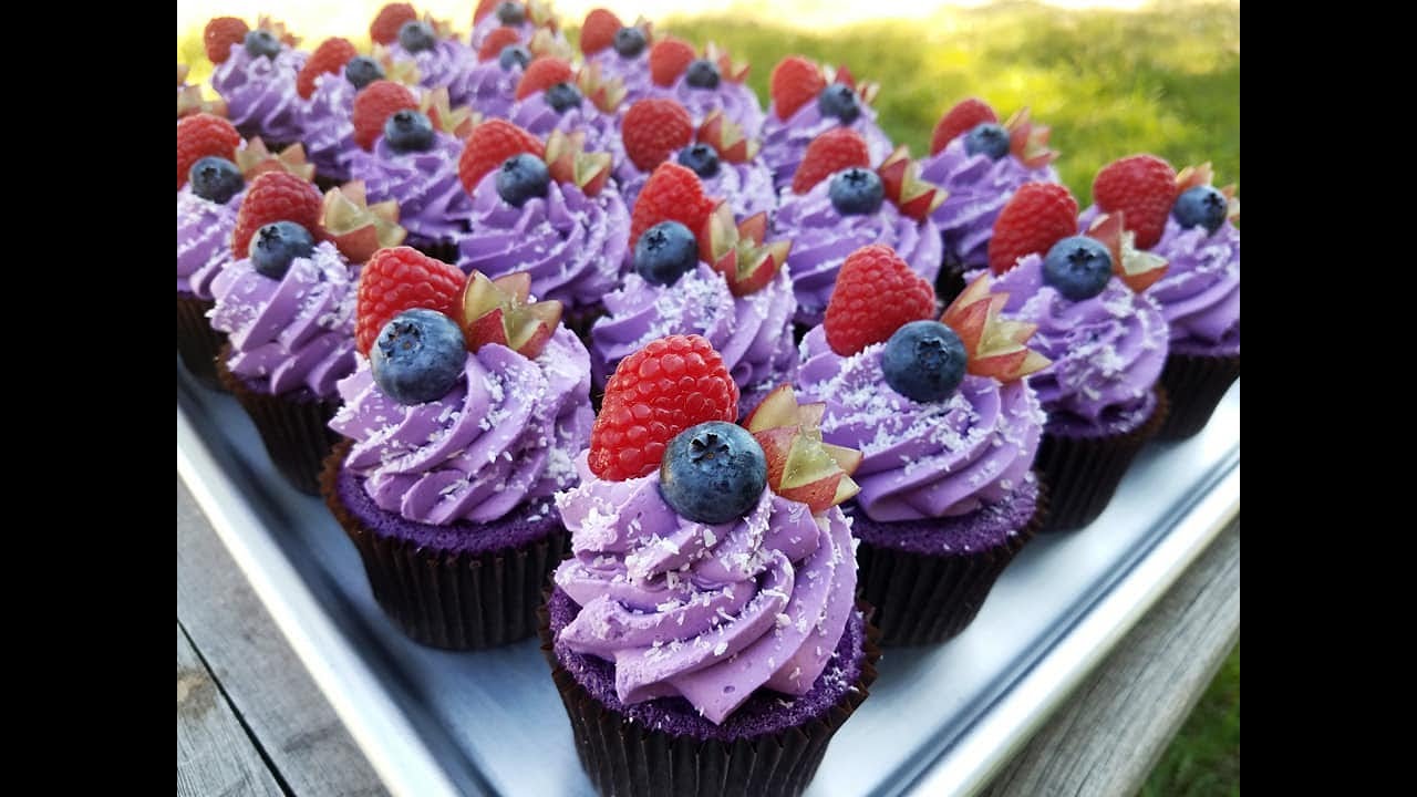 Ube Coconut Fruit Cupcakes