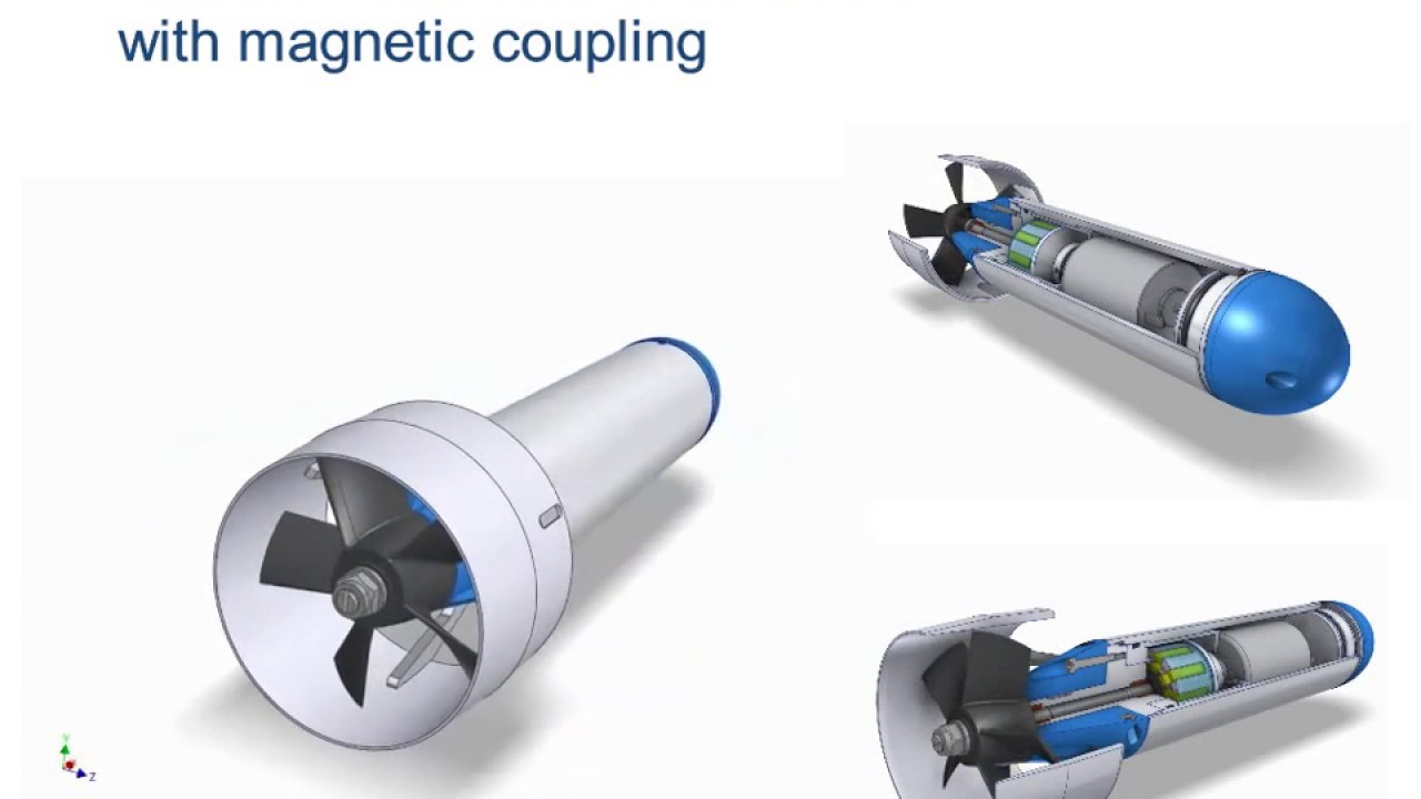 Electrical Submersible thrusters with magnetic coupling. ROV thruster.