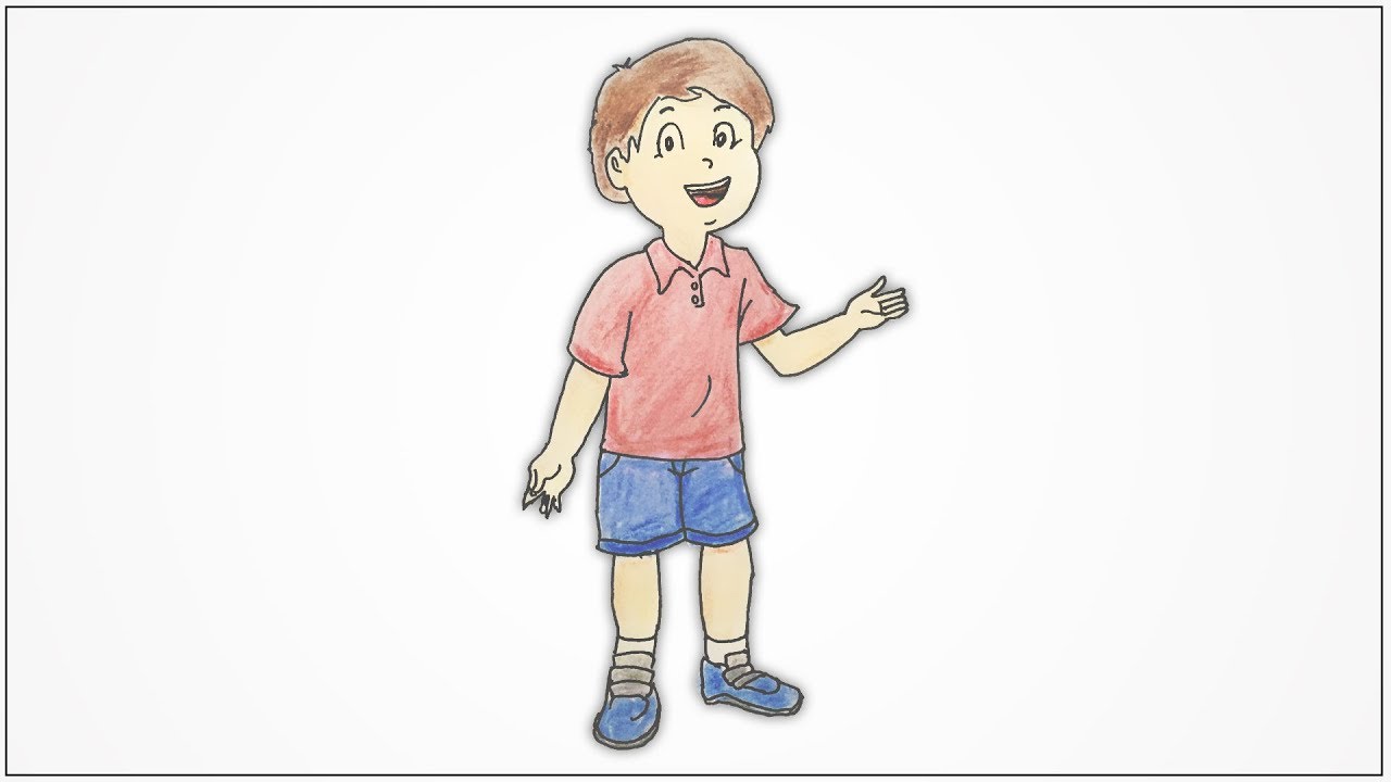 How to draw a boy standing and talking step by step