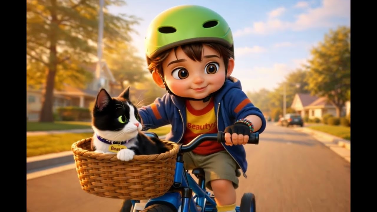 3:36 Kids Adventure Song | Boy with Green Helmet & Cow-Cat Sunset Ride | Child-Friendly Music