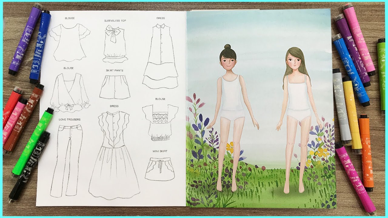 Little designer activity book, sticker dress up, coloring doll clothes, creative (Chim Xinh channel)