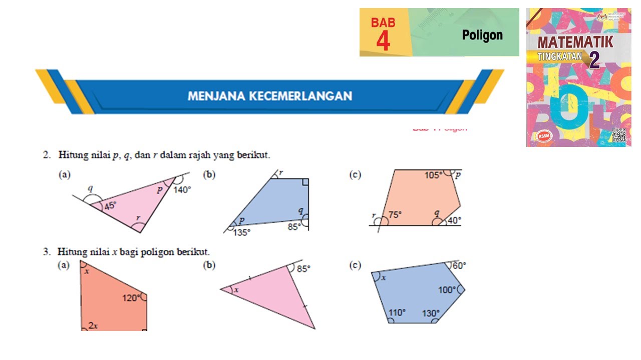 KSSM Matematik Tingkatan 2 Bab 4 poligon menjana kecemerlangan no2 no3 buku teks tingkatan 2