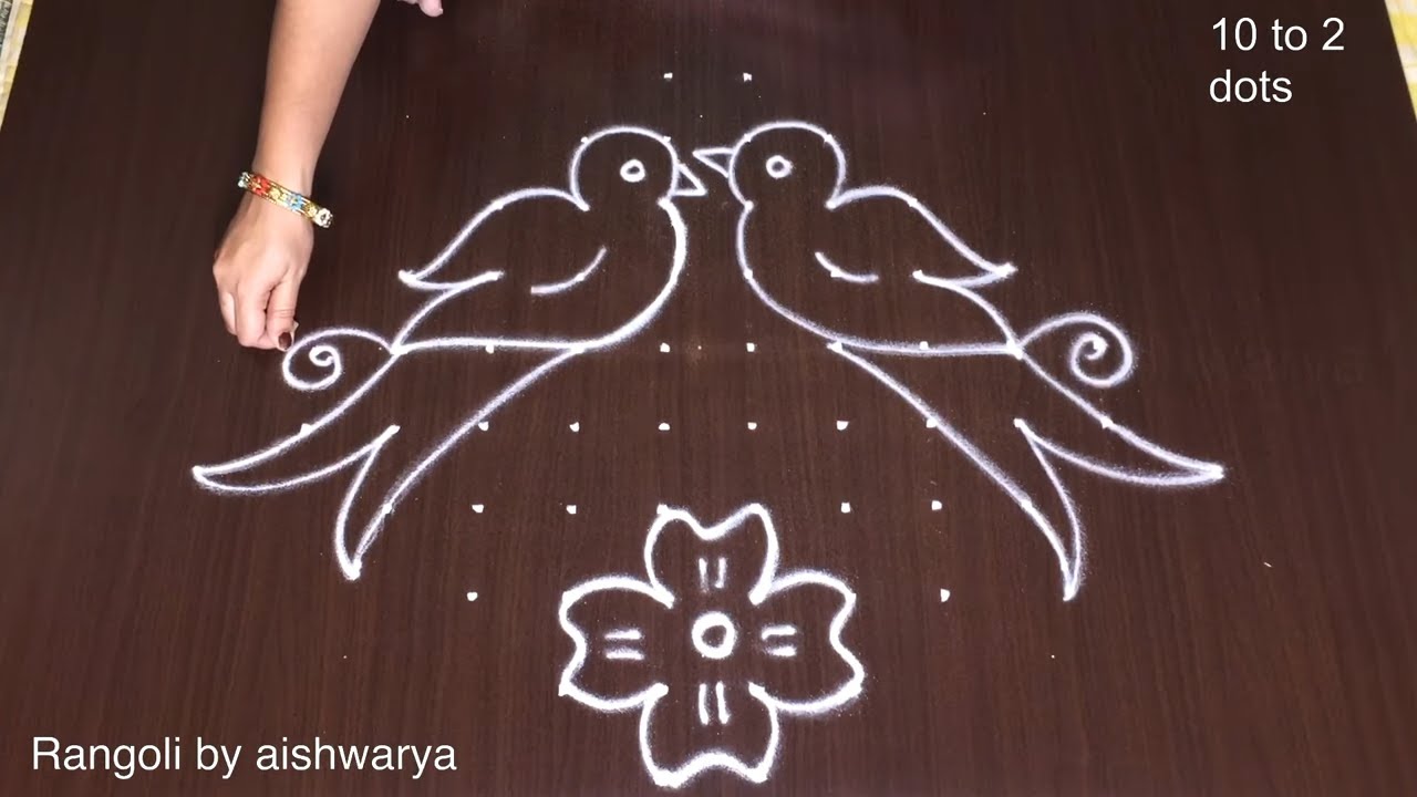 How to Draw 10 to 2 Creative Birds Kolam Rangoli | Designs Latest Simple & Easy Muggulu