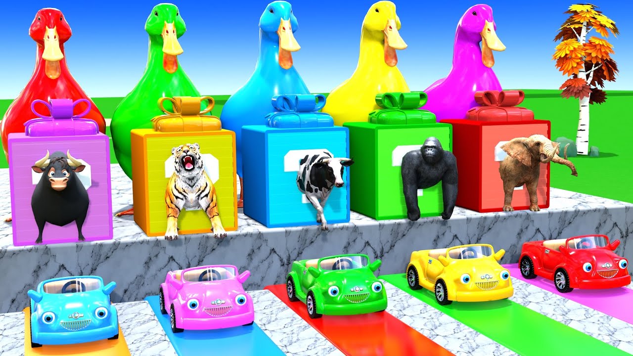 Long Slide Game with Cow Elephant Gorilla Hippopotamus Tiger 3d Animal Game Funny 3d Animals
