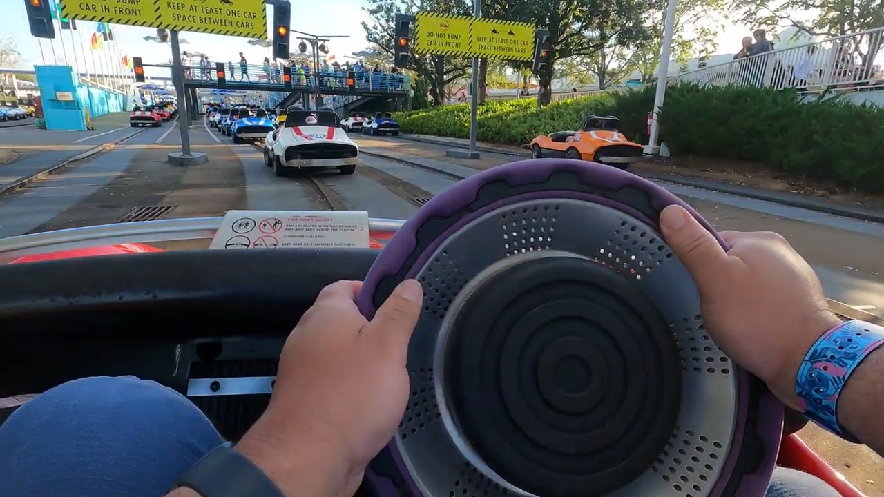 Driving in Tomorrowland Speedway at Magic Kingdom at Disney World