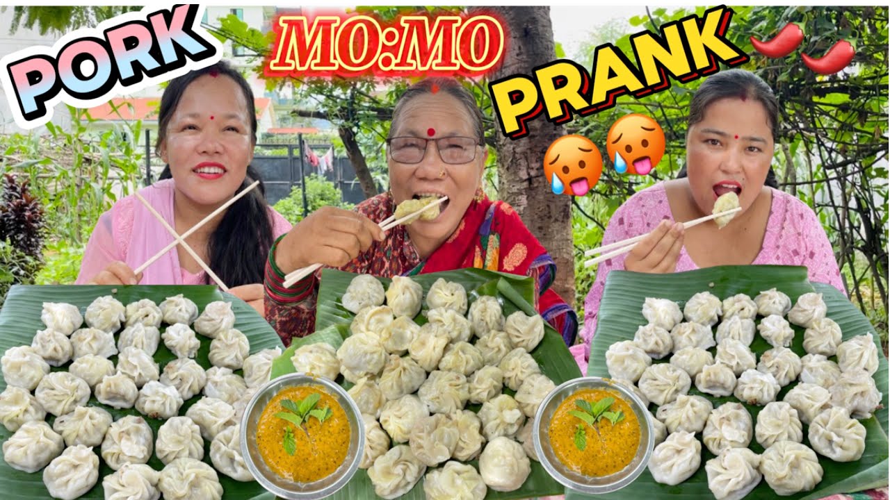 PRANK ON SPICY 🌶️🥵PORK MO:MO EATING CHALLENGE // Juicy Pork mo:mo
