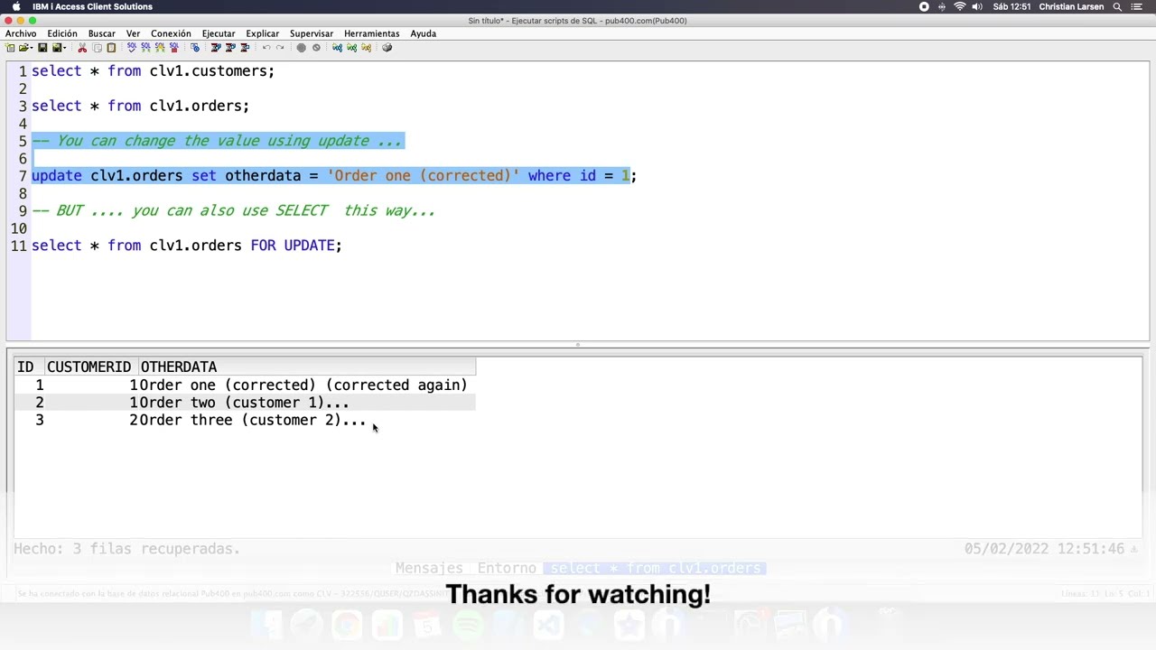 Coding in RPG (IBM i/AS400). Using SELECT to update data