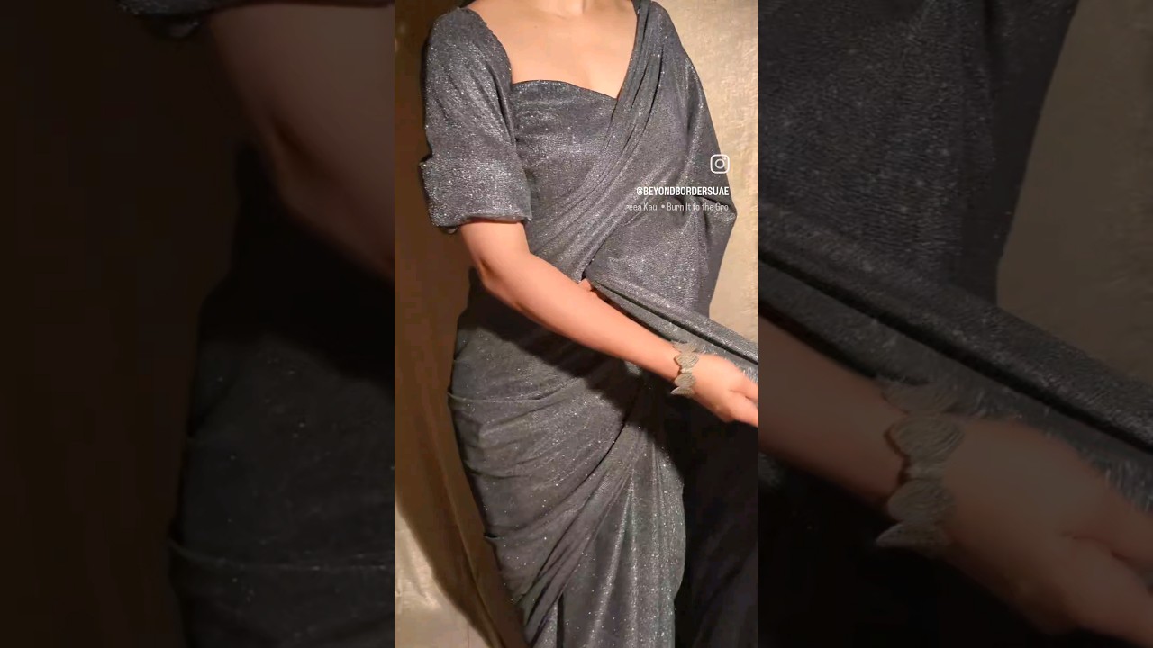 ESTELLE , our dark grey shimmer saree. #shimmersaree #uaeboutique