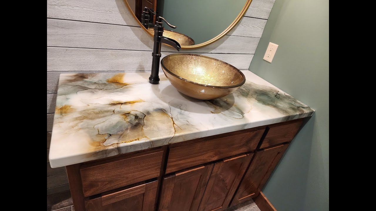 Watch how I create this beautiful vanity using alcohol dyes and Stone Coat Epoxy! | KCDC Designs