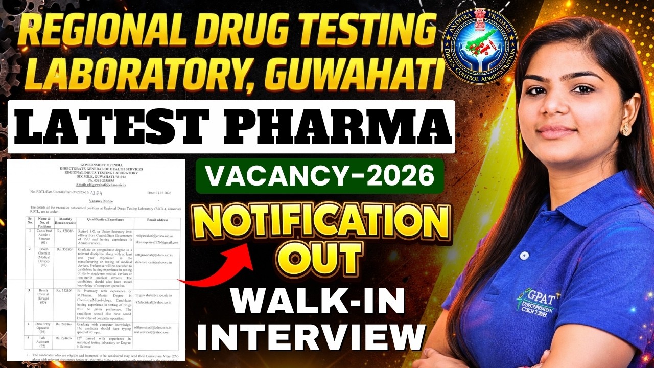 Regional Drug Testing Laboratory Guwahati Vacancy 2026 | Pharma Govt Jobs | Walk-In Interview#job