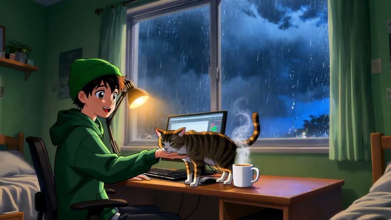 lofi con sonido de lluvia 🌙 paz en días fríos