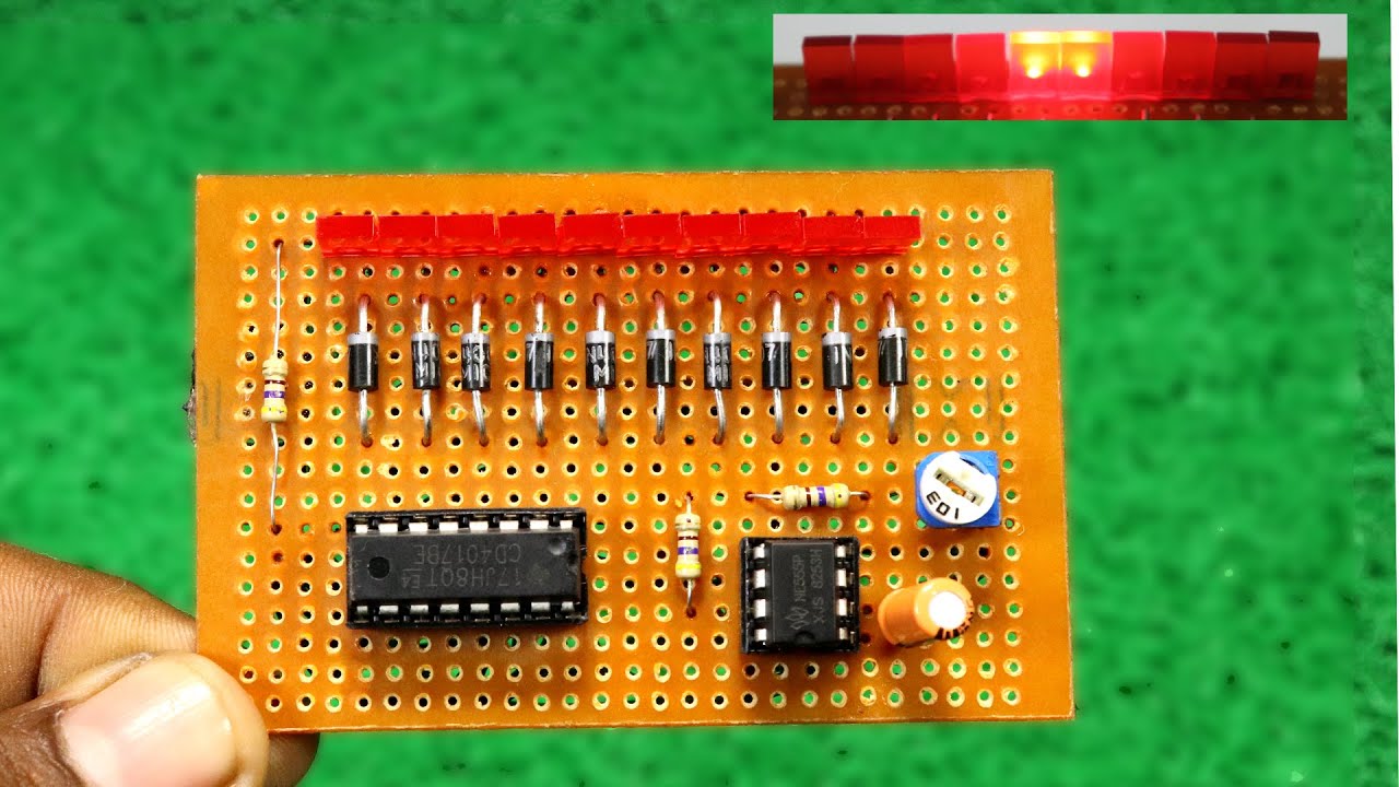 DIY Knight Rider Scanner LED Chaser (Both Side Effect) using CD4017 & 555 IC | Circuit Diagram