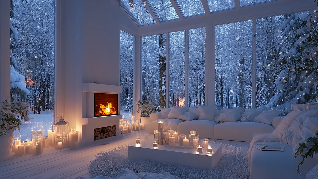 Cozy Winter Ambience ❄️ Peaceful Snowfall & Fireplace Sounds for Sleeping, Study, No Music