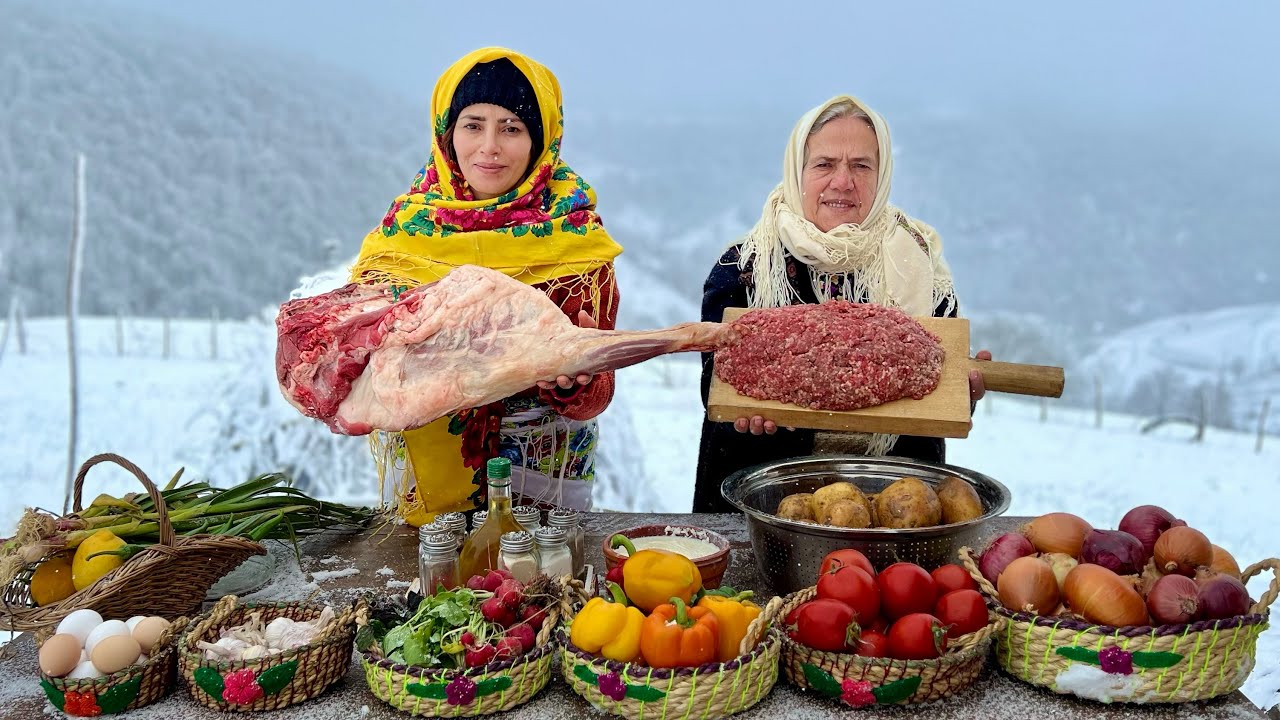 Mix of Snowy Day Cooking: Lamb Leg & Turkey Recipe, Baking Fresh Bread