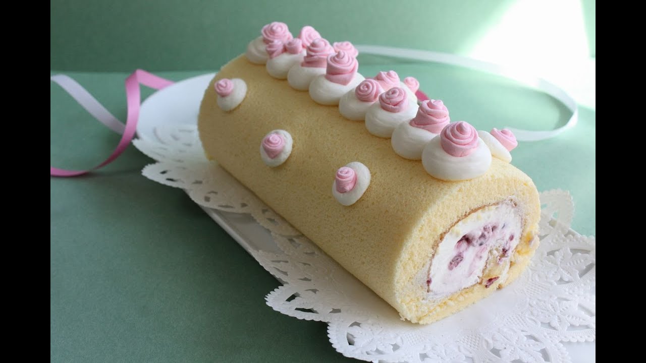Japanese Roll Cake お花のロールケーキ♪　ふわふわもっちり～