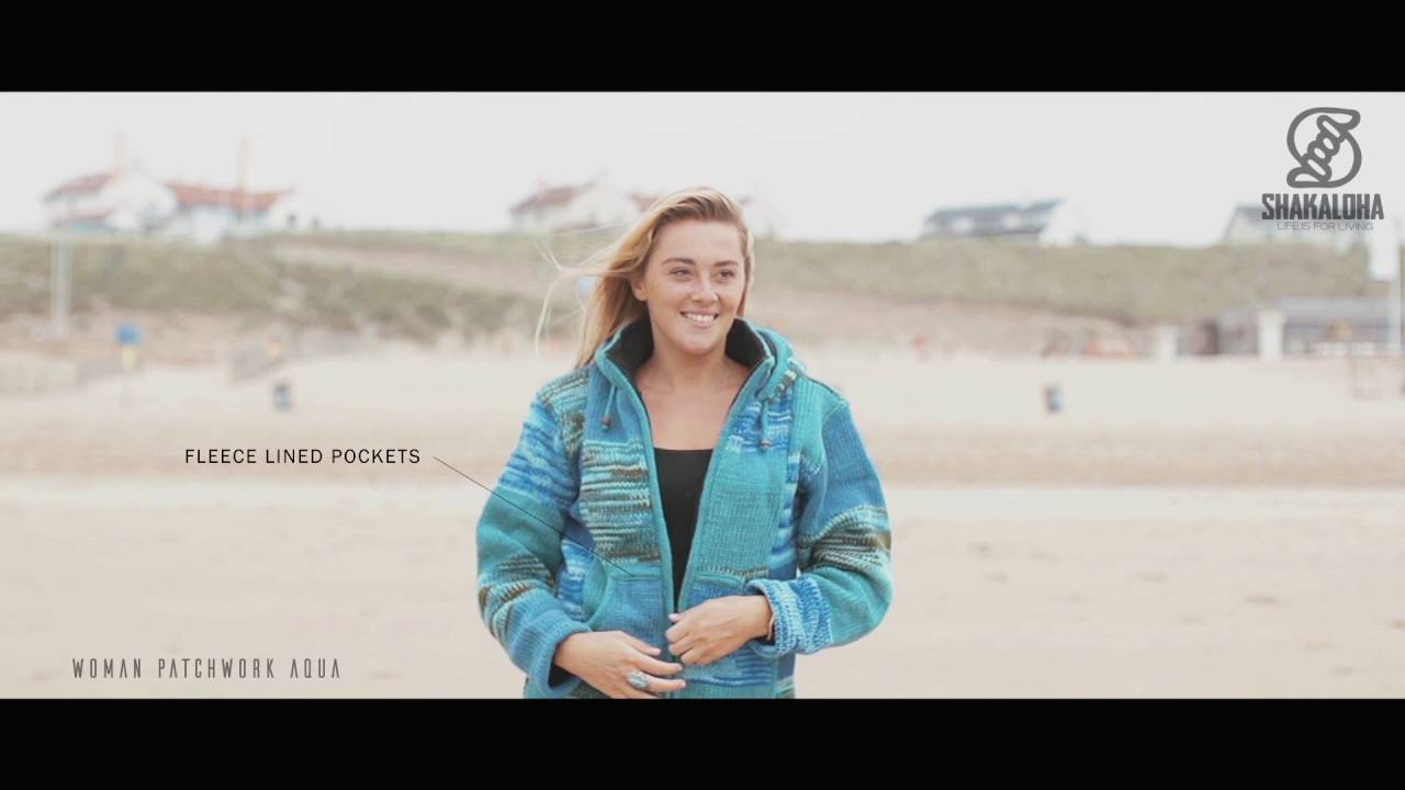 Shakaloha Patchwork Aqua gef&uuml;tterte Wolljacke f&uuml;r Damen