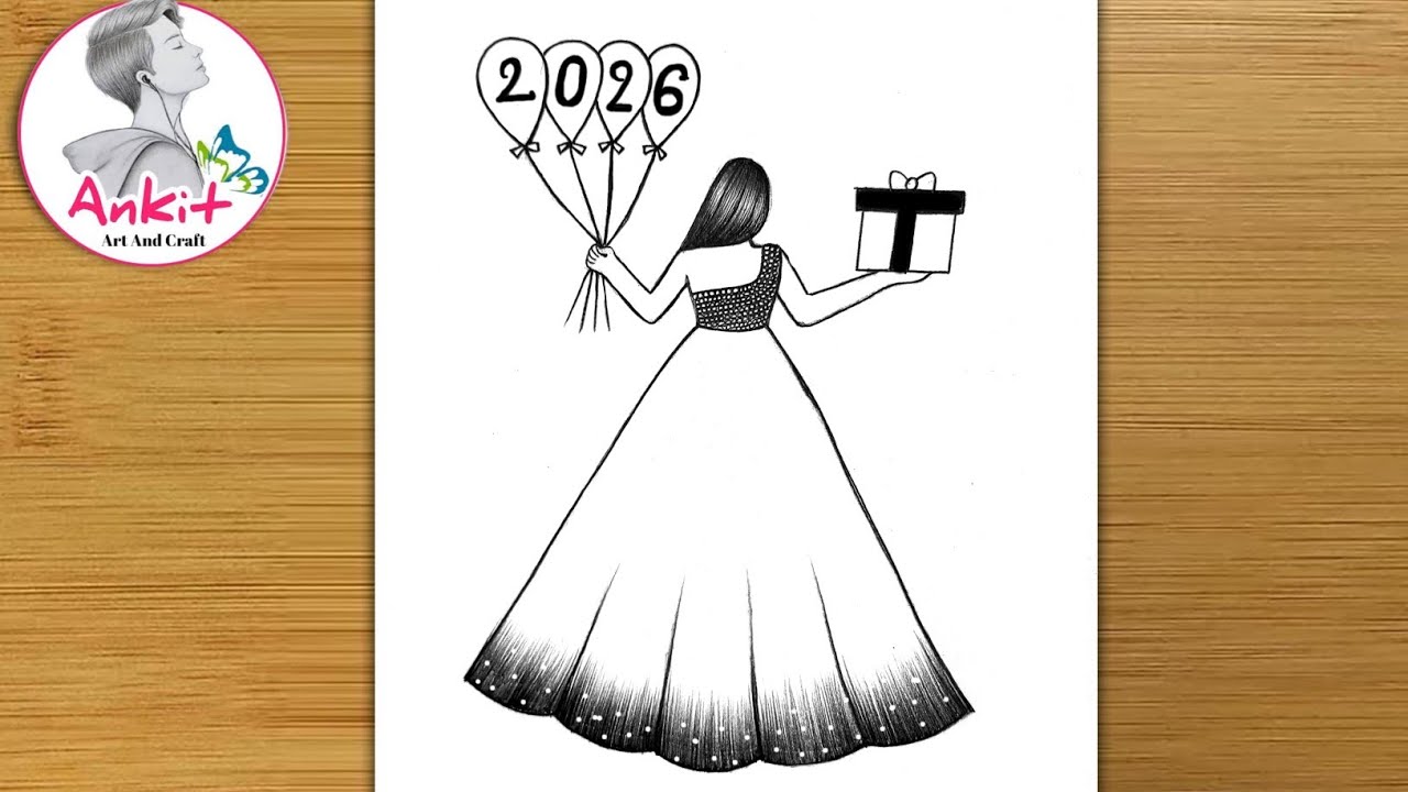 Happy New Year drawing 2026 | New year drawing 2026 | new year card making for kids | Easy drawing 