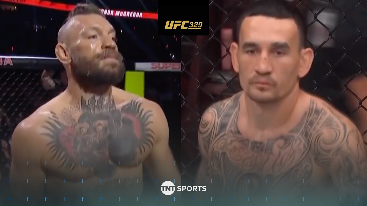 Conor McGregor & Max Holloway staredown across the Octagon at #UFC329