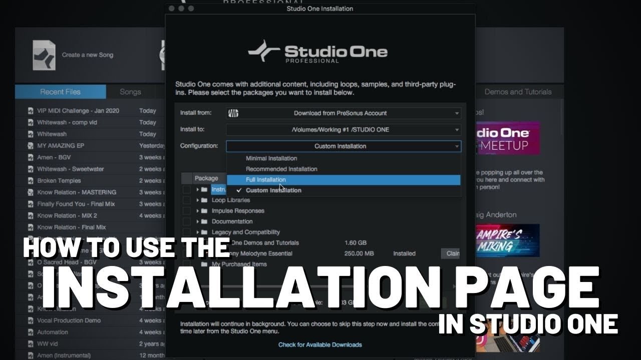 Как пользоваться страницей установки в #StudioOne