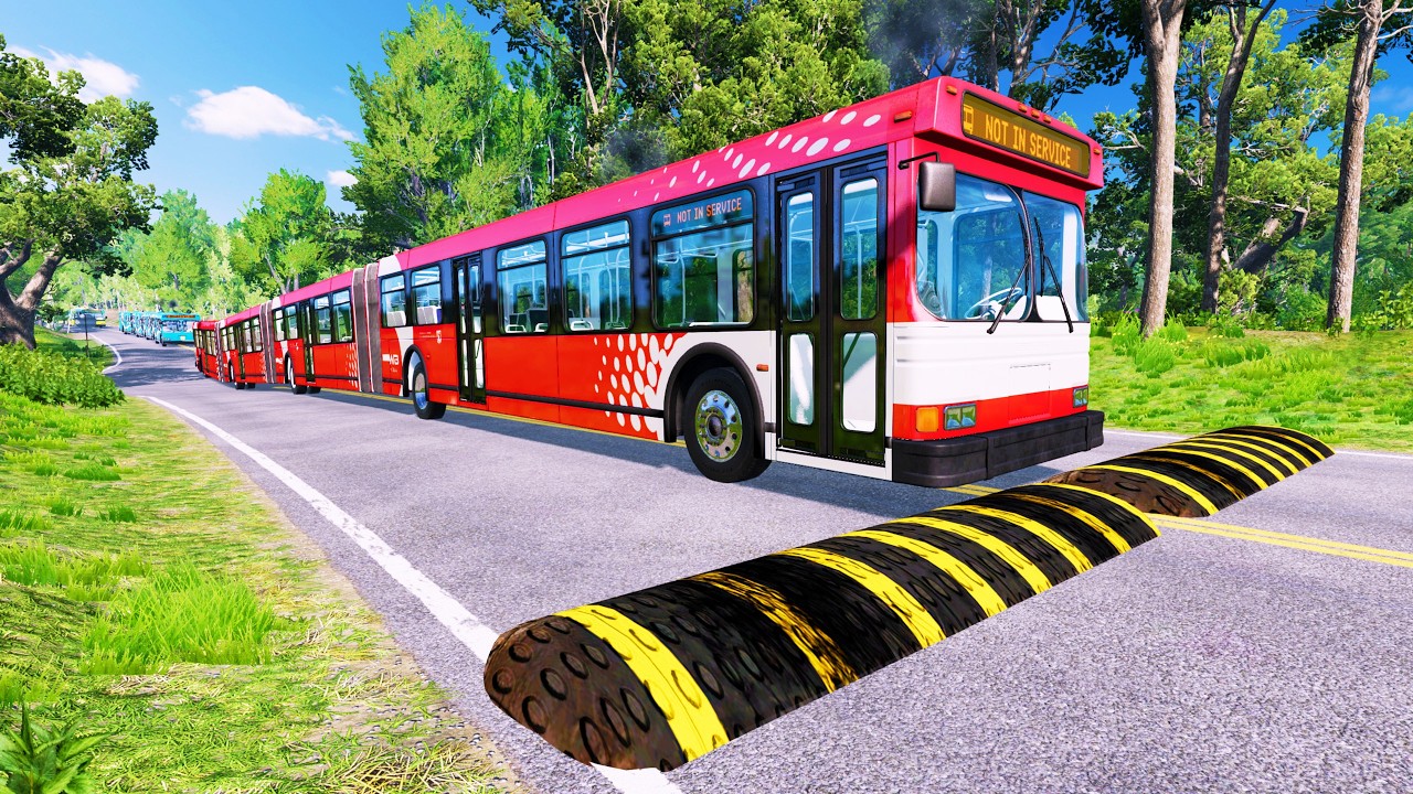 LONG BUS, CITY BUS, SCHOOL BUS Vs MASSIVE SPEED BUMPS - BeamNG.Drive