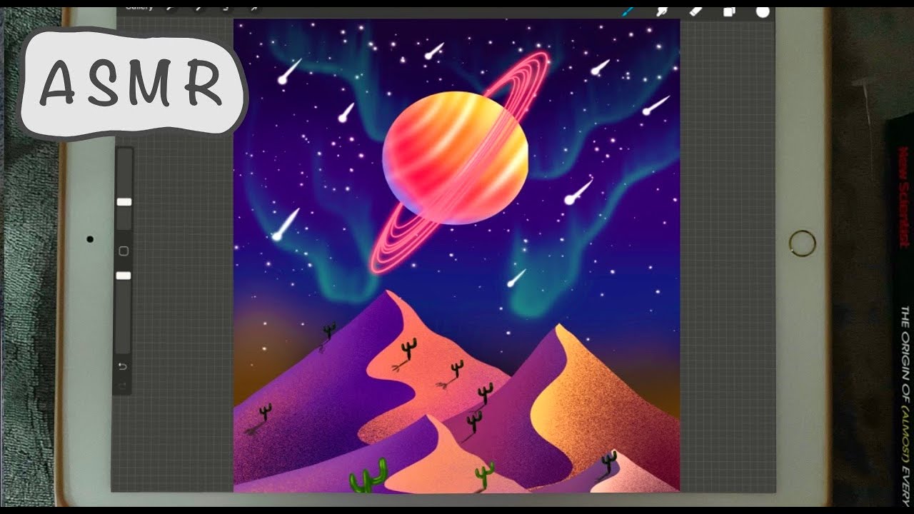 🤍 ASMR - Painting a simple illustration in Procreate - iPad Writing Sounds - Close Whispering
