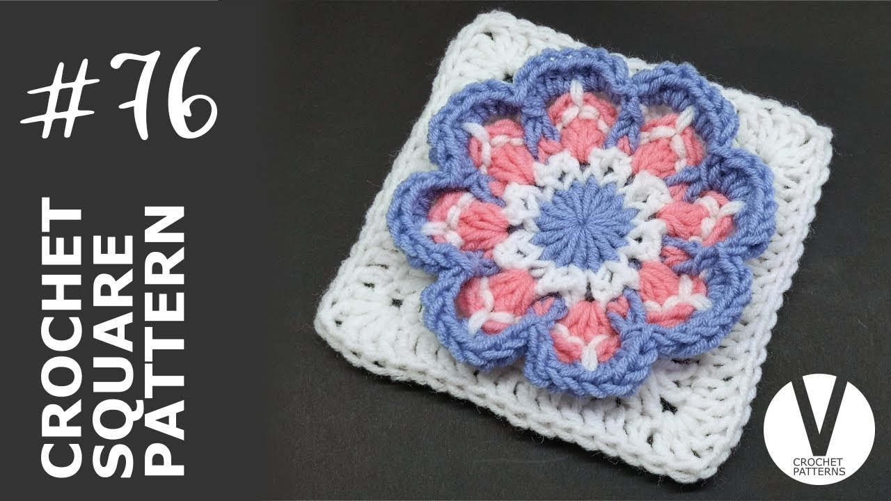 Crochet granny square with 3D flower / Crochet Motif #76