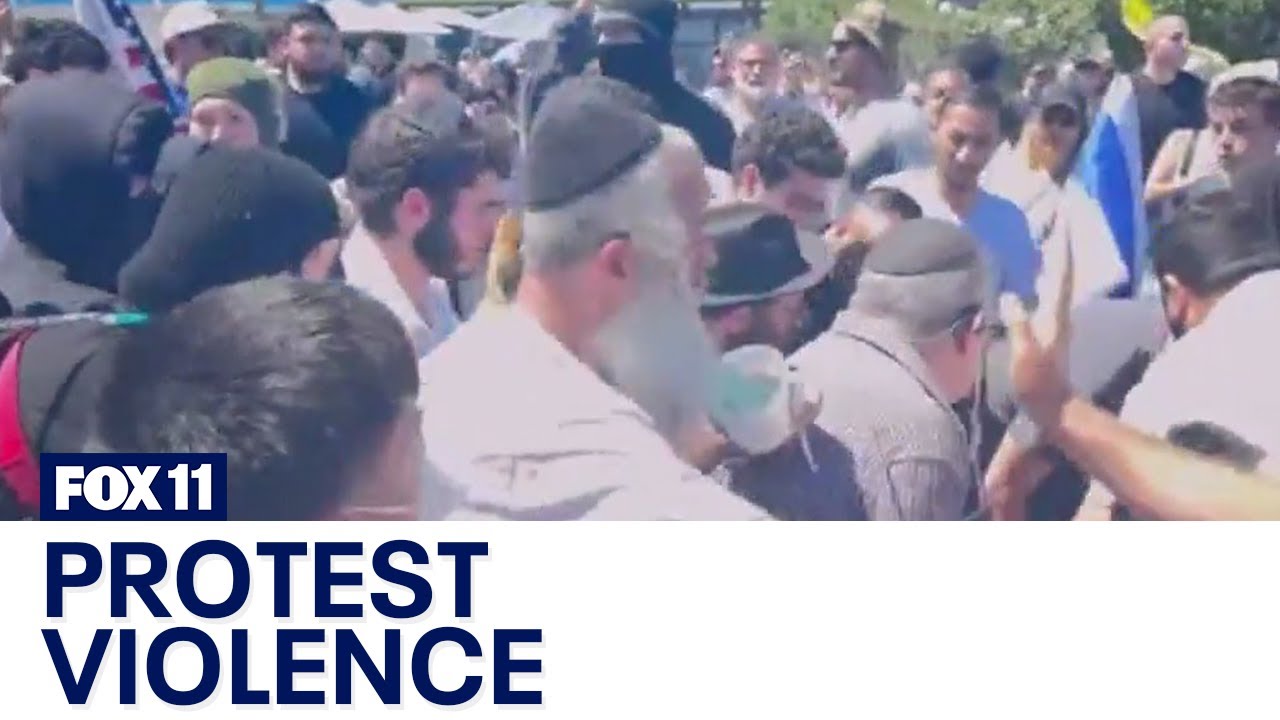 1 arrested as protesters clash outside synagogue