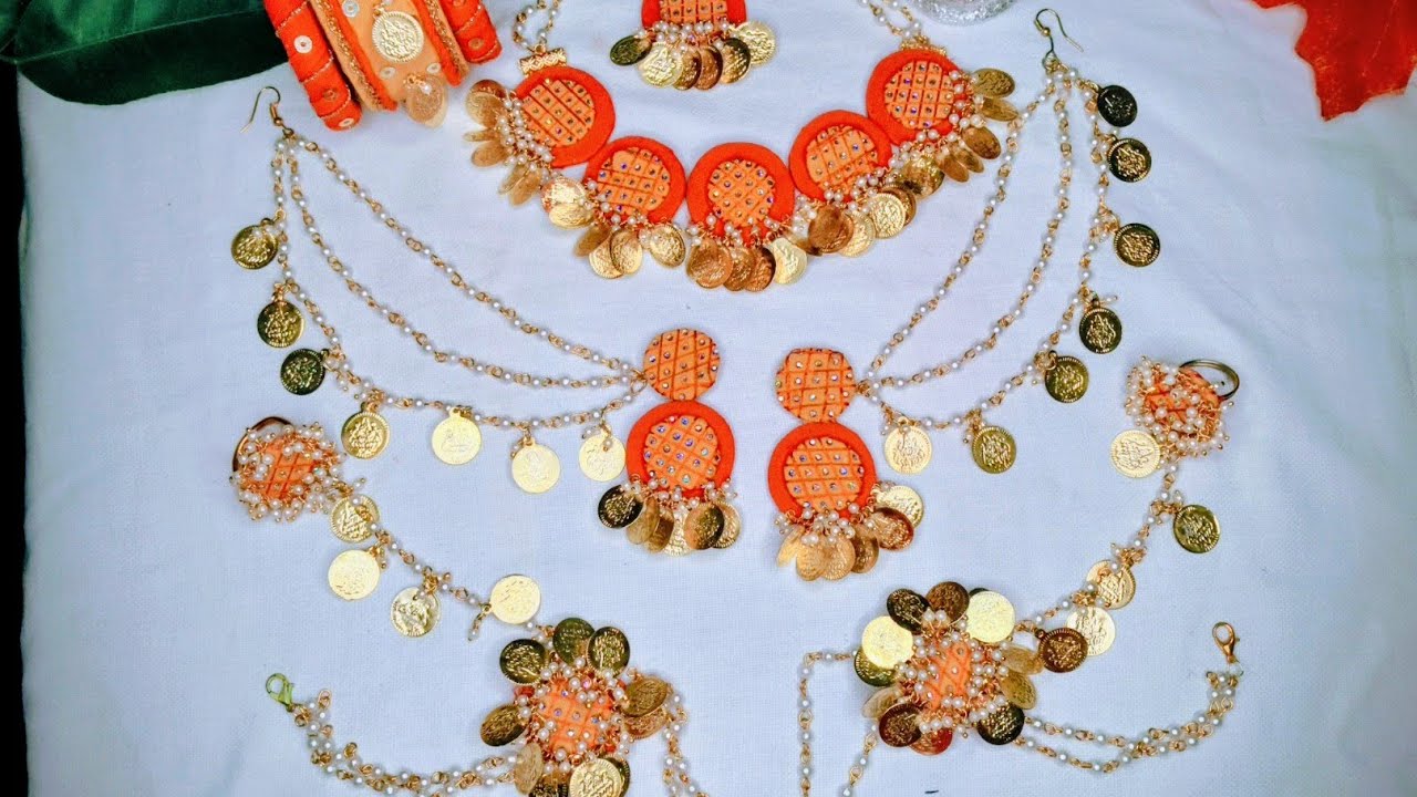 Diy- Orange Chandrika Coin Jewellery Set ❤️Handmade fabric jewellery set Simple & Beautiful 
