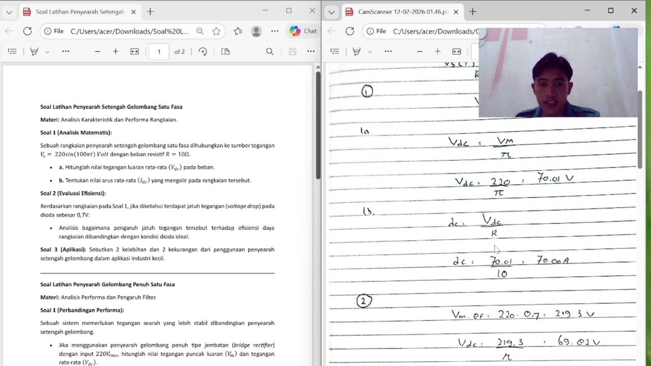 Jawaban Soal Latihan Penyearah Setengah Gelombang Satu Fasa dan Penyearah Gelombang Penuh Satu Fasa