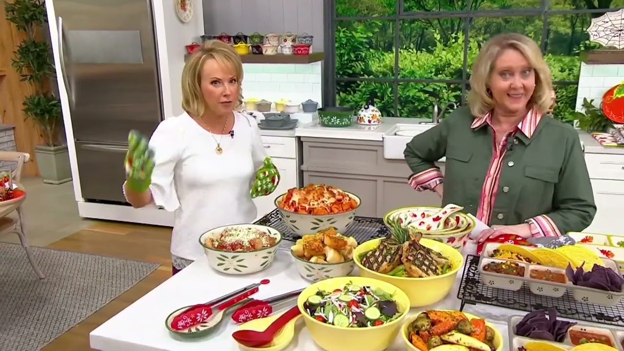Temp-tations Set of 3 Stoneware Nesting Bowls w Spoon Rest on QVC