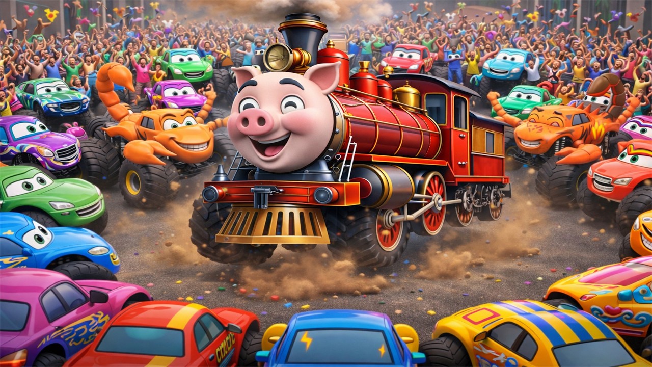 Pig Train Morphs into a Monster Truck 🔥🐷🚂 Intense Battle in the Arena 💥 | Funny Vehicles Challenge