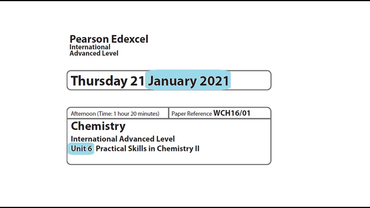 Unit 6 January 2021 -  A2 Chemistry Edexcel -  Dr  Hanaa Assil