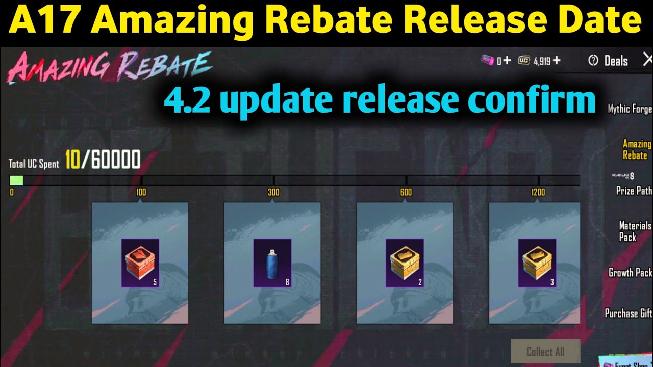 4.2 update Amazing Rebate Release Date | Get Free Materials Rewards PUBG bgmi A16 Amazing Rebate