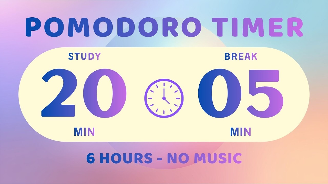 20/5 Pomodoro Timer with Pink Noise 🎧 6-Hour Study with Me for Deep Focus & ADHD ✨