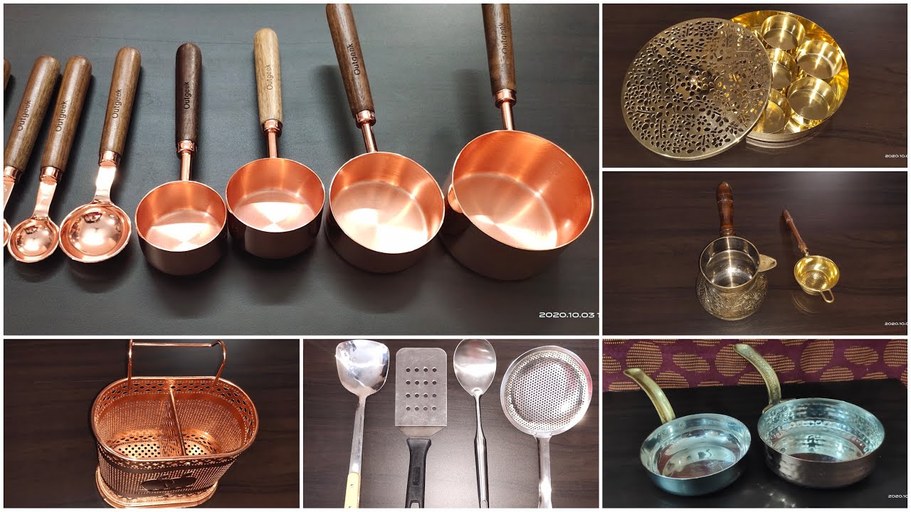 Copper and brass measuring cups set and vessels shopping vlog