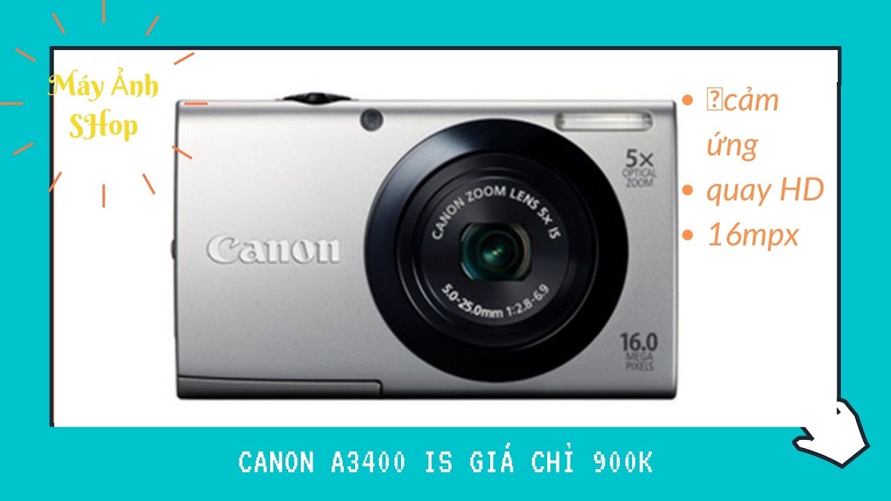 Canon A3400 IS HD, máy ảnh compact, cảm ứng, 16mpx, quay HD (900k)