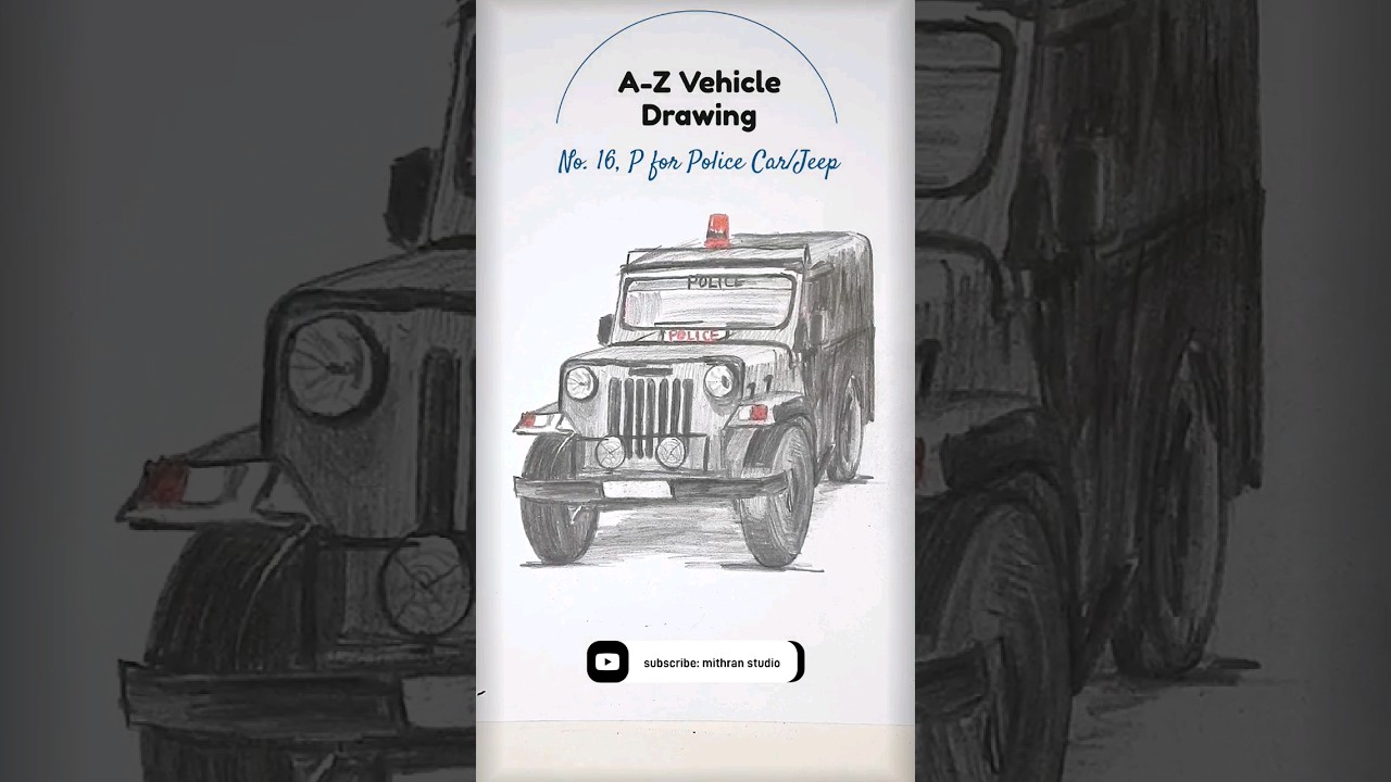 A-Z Vehicles Drawings|P for Police Car/Jeep #drawing #shorts for learning #howtodo|No.16 #policejeep