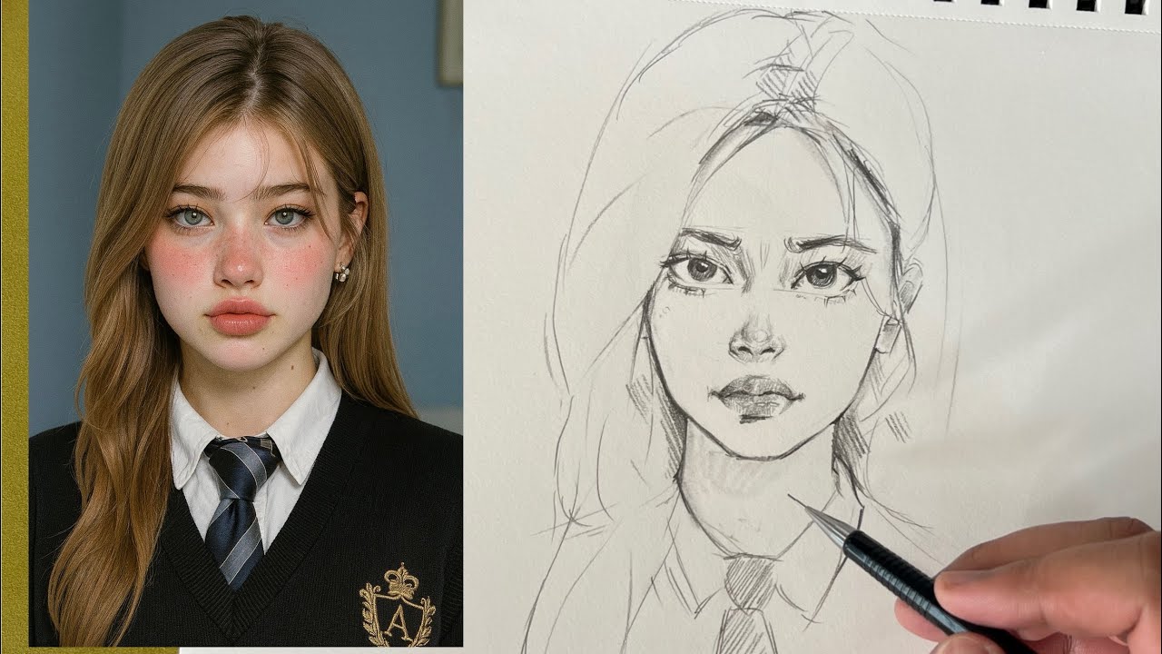 A Girl face Draw basic sketching Made Simple