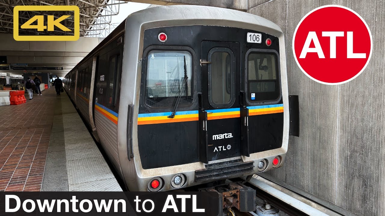 Atlanta MARTA Train Red Line, Downtown Atlanta to Atlanta International Airport ATL, 4K Train Ride