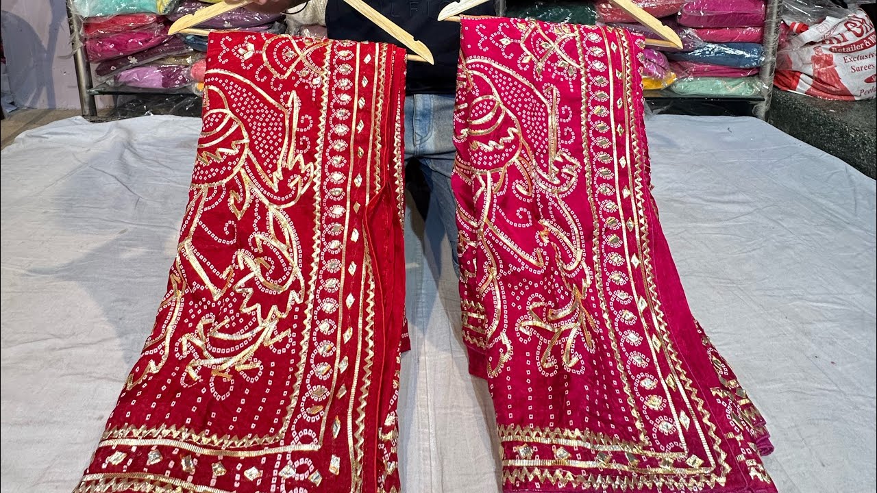 Royal Look Saree at Lowest Price 😍 Pure Gajji Silk Bandhani Saree With Hand Kacha Gota Work